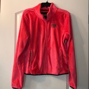 EUC SZ L VS PINK plush zip up Coral jacket